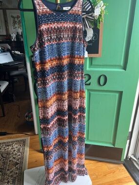 Cato Multicolor Navy, Blue, Orange & Rust Patterned Top